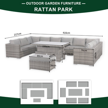 Cambridge U-Shape Modular Corner Sofa Set with Rising Table in Stone Browne Grey Weave(#431)